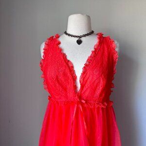 Vintage 1960’s Red lace babydoll v-neck mini dress